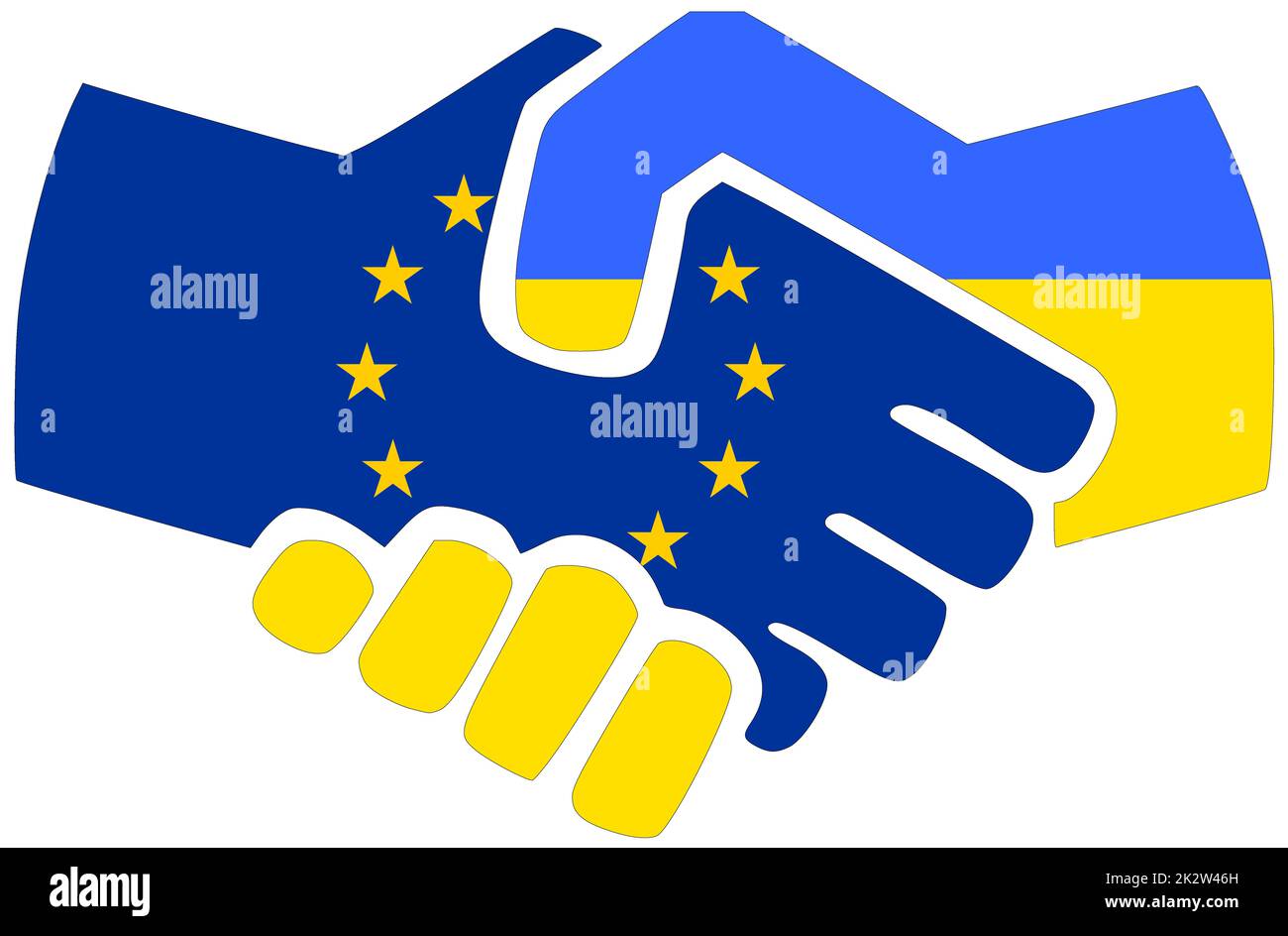 UE - Ukraine : poignée de main, symbole d'accord ou d'amitié Banque D'Images