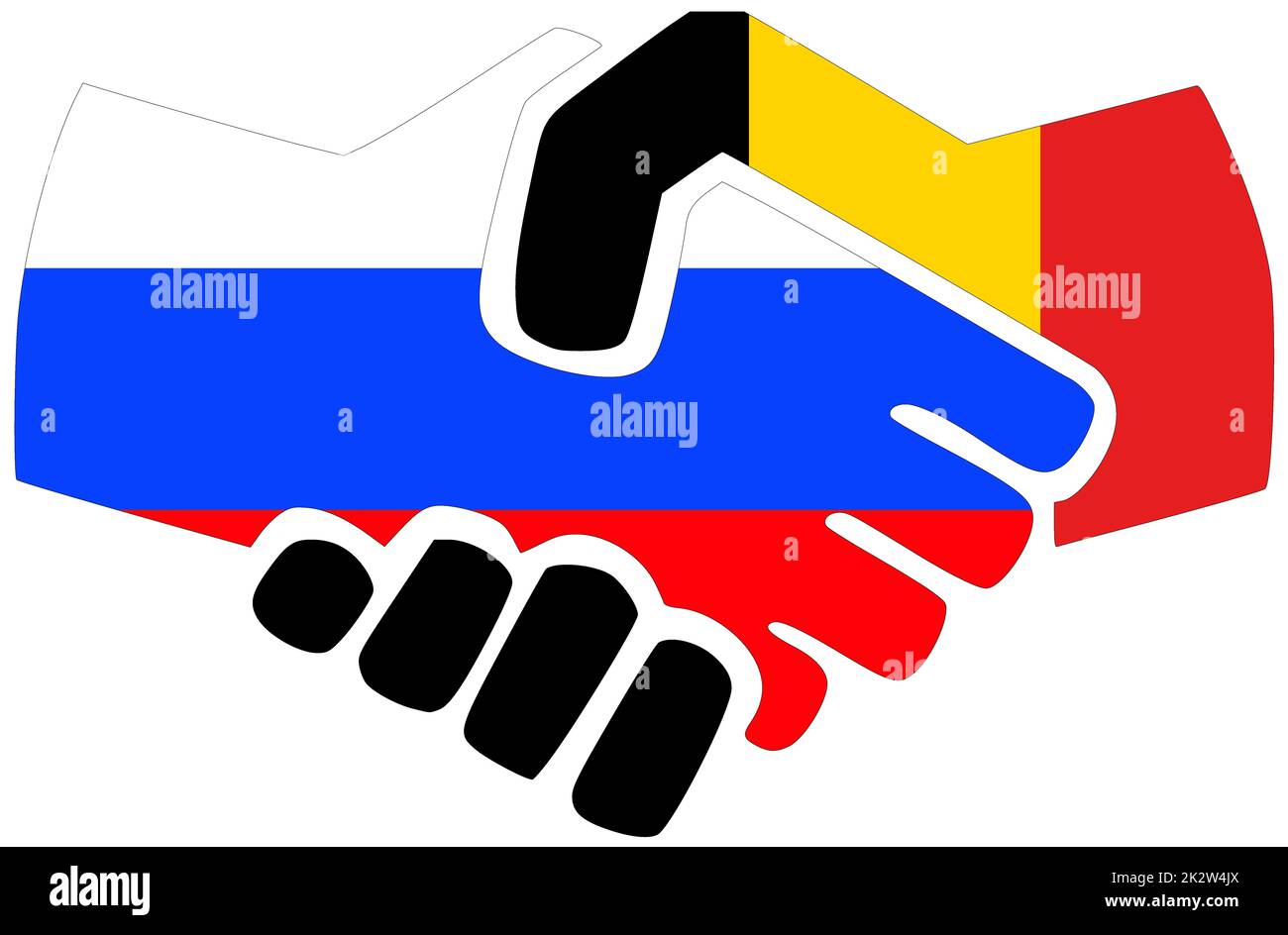Russie - Belgique : poignée de main, symbole d'accord ou d'amitié Banque D'Images