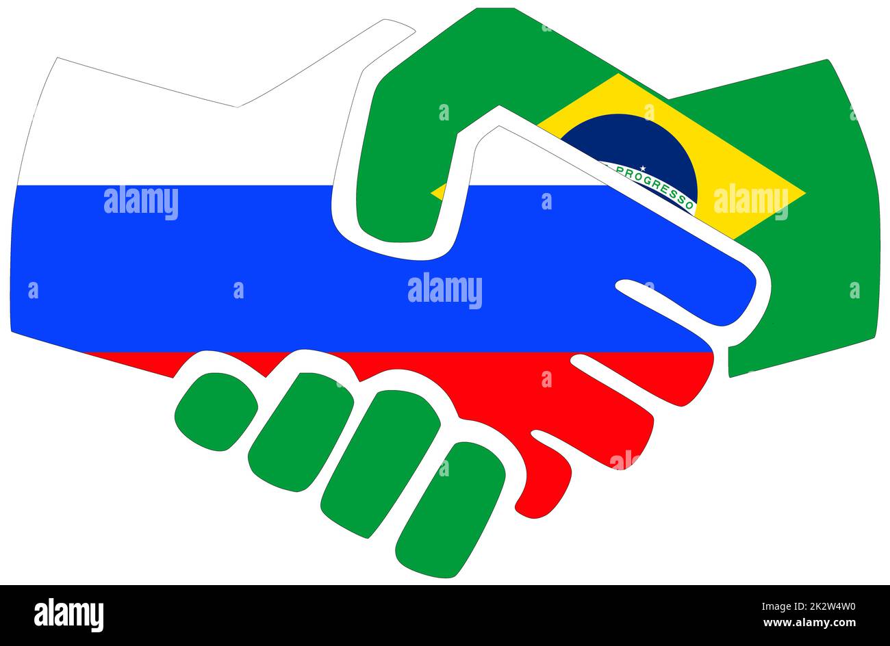 Russie - Brésil : poignée de main, symbole d'accord ou d'amitié Banque D'Images