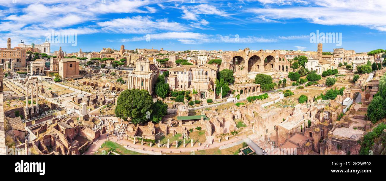 Panorama du Forum romain reste, Rome, Italie Banque D'Images