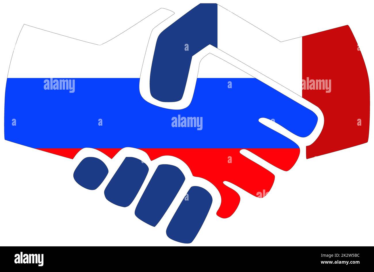 Russie - France : poignée de main, symbole d'accord ou d'amitié Banque D'Images