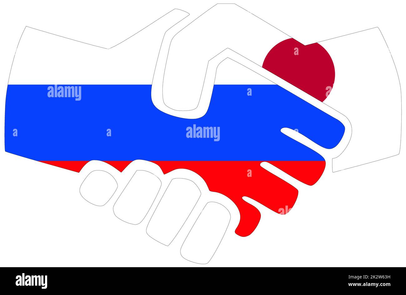 Russie - Japon : poignée de main, symbole d'accord ou d'amitié Banque D'Images