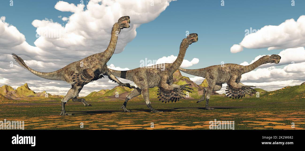 Dinosaure de theropode Citipati dans un paysage Banque D'Images