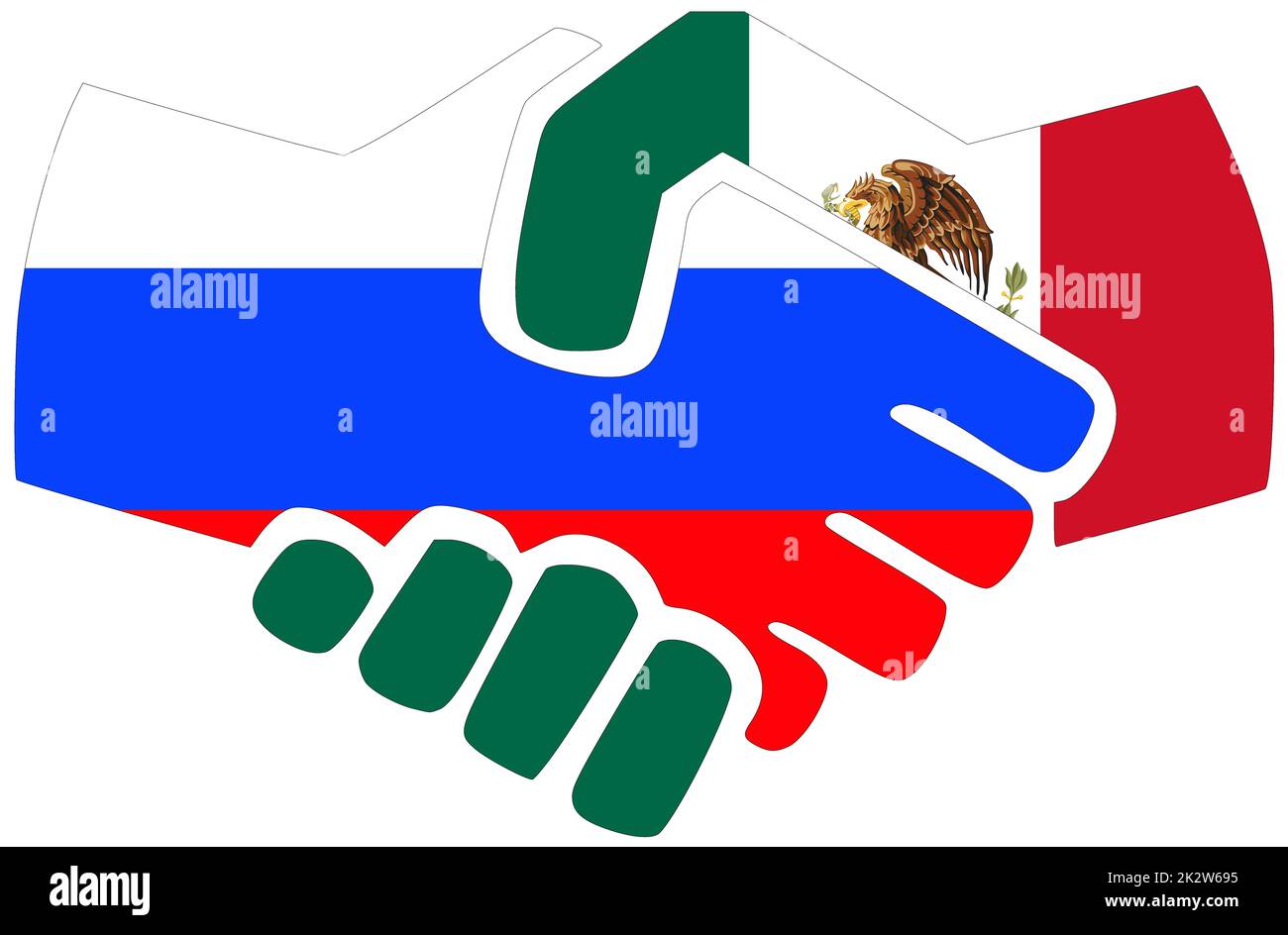 Russie - Mexique : poignée de main, symbole d'accord ou d'amitié Banque D'Images