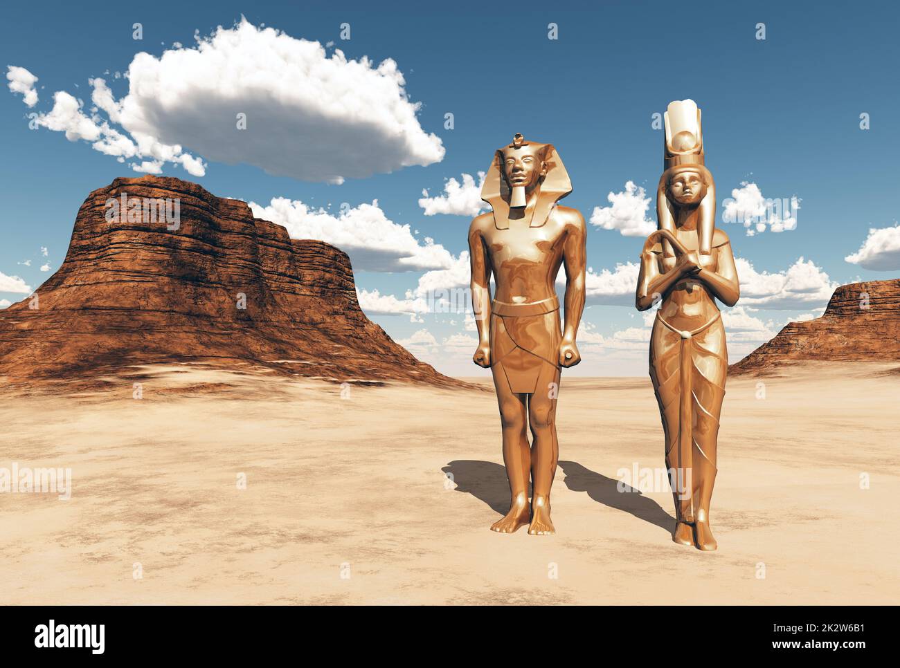 Deux statues de l'Égypte ancienne dans un paysage Banque D'Images