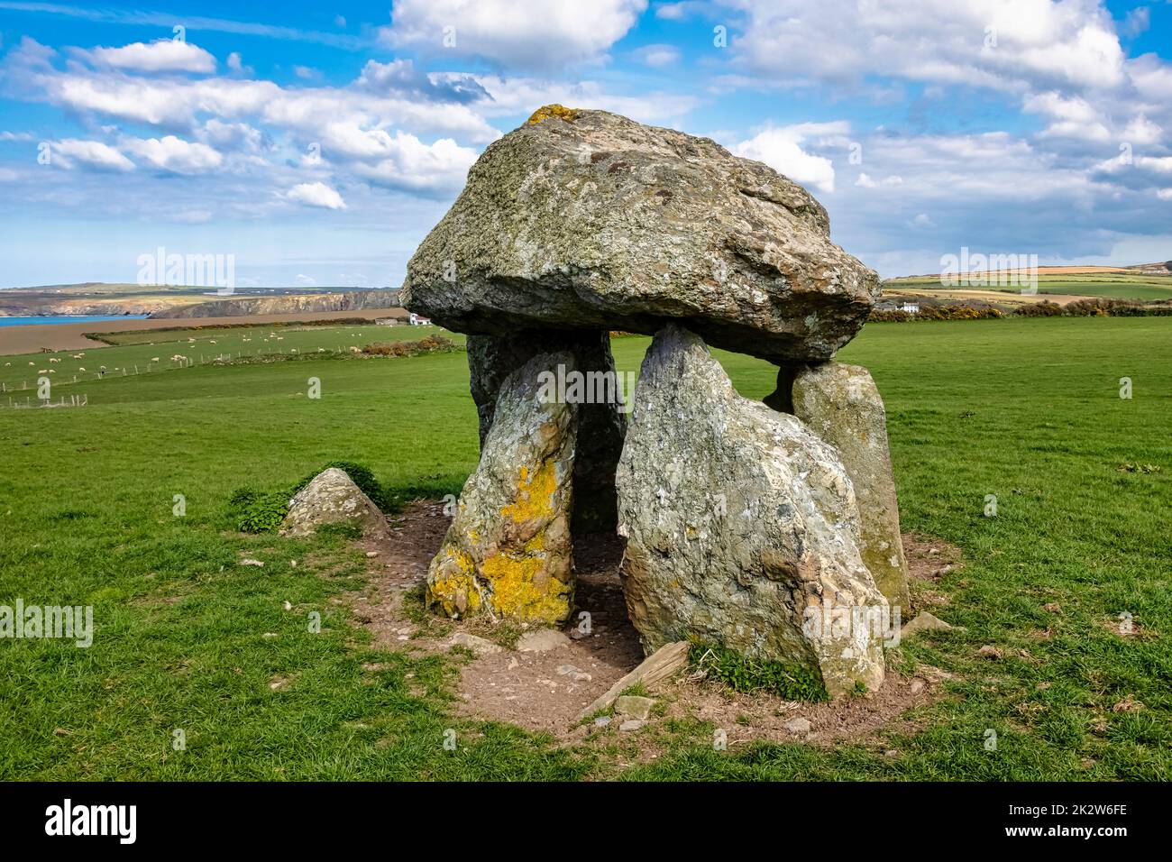 Carreg Samson connu sous le nom de Carreg Sampson, Samson's Stone ou The Longhouse - un dolmen néolithique de 5000 ans situé à 800 mètres à l'ouest d'Abercastle près du chemin de la côte du Pembrokeshire au pays de Galles, au Royaume-Uni Banque D'Images