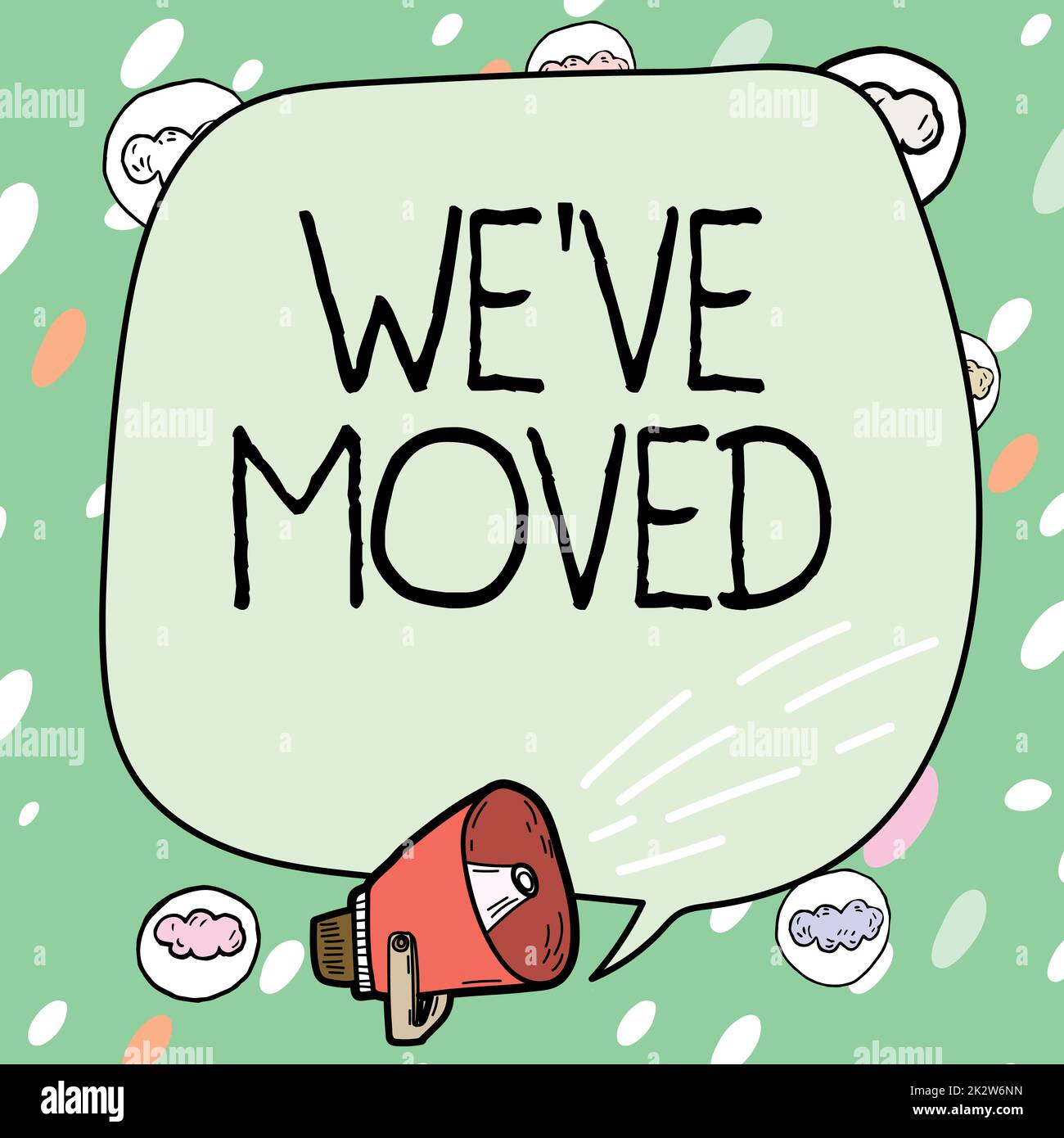 Texte montrant l'inspiration que nous avons déplacée. Idée d'entreprise qui va vivre à partir d'un autre lieu même ou différent cadre pays couvert de symboles de discours affiche haut-parleur faire des annonces. Banque D'Images