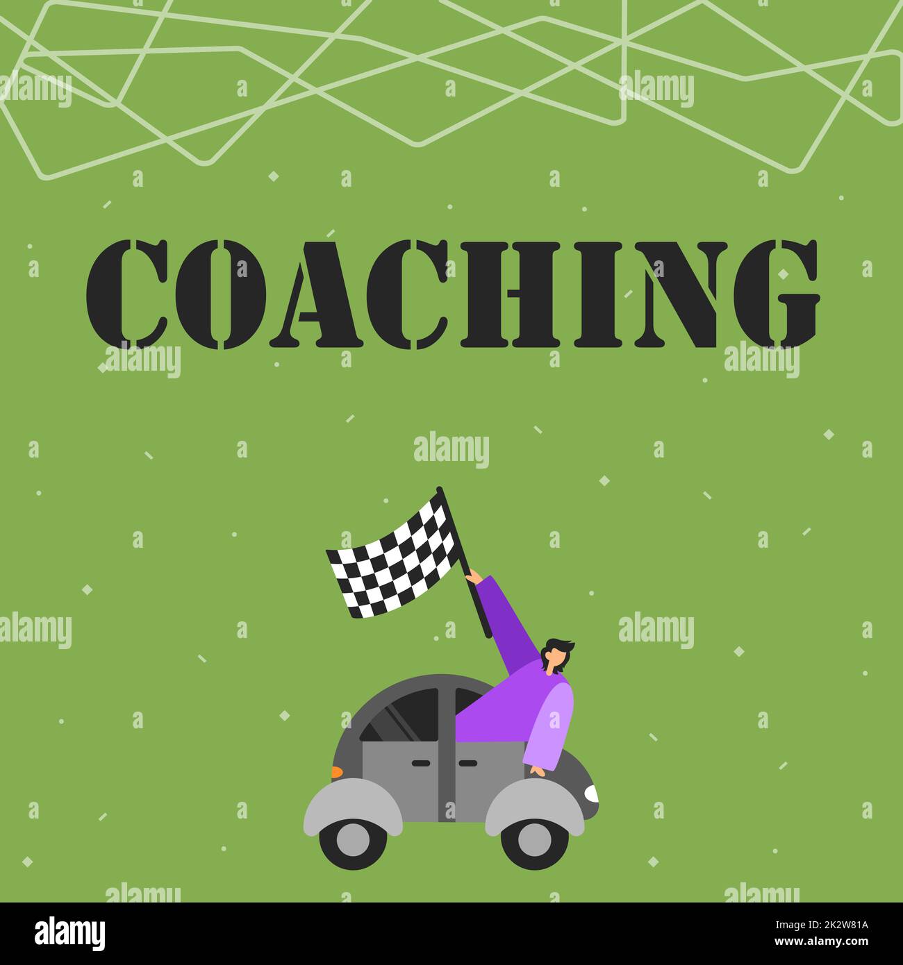Affiche indiquant le coaching. Business concept Person aide le client à atteindre un objectif personnel spécifique homme d'affaires en faisant passer Banner de Vehicle Racing vers un avenir réussi. Banque D'Images