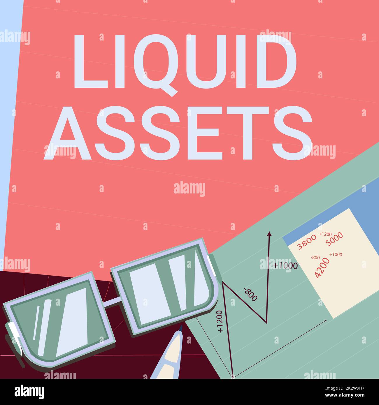 Affiche manuscrite Liquid Assets. Aperçu de l'entreprise Soldes de trésorerie et de banque liquidité du marché papier différé placé sur le bureau composé de tableaux calcul plans financiers. Banque D'Images