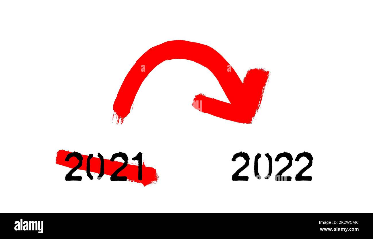 Année 2021 et 2022 - texte Stencil avec flèche Banque D'Images