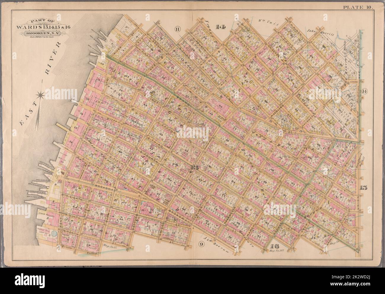 Cartographie, cartes. 1886. Lionel Pincus et Princess Firyal Map Division. Brooklyn (New York, N.Y.), immeuble , New York (État) , New York plaque 10 : délimitée par N. second Street, Kent Avenue, N. Third Street, Wythe Avenue, N. Fifth Street, Berry Street, N. Seventh Street, Bedford Avenue, N. Ninth Street, Driggs Street, 10th, rue N., avenue Union, rue S. second, rue Hooper, rue S. Third, Keap Street, S. Fourth Street, Rodney Street, S. Fifth Street, Marcy Avenue, Broadway, Roebling Street, S. Ninth Street, Bedford Avenue, S. 10th Street, Berry Street, S. 11th Street, Kent Street Banque D'Images