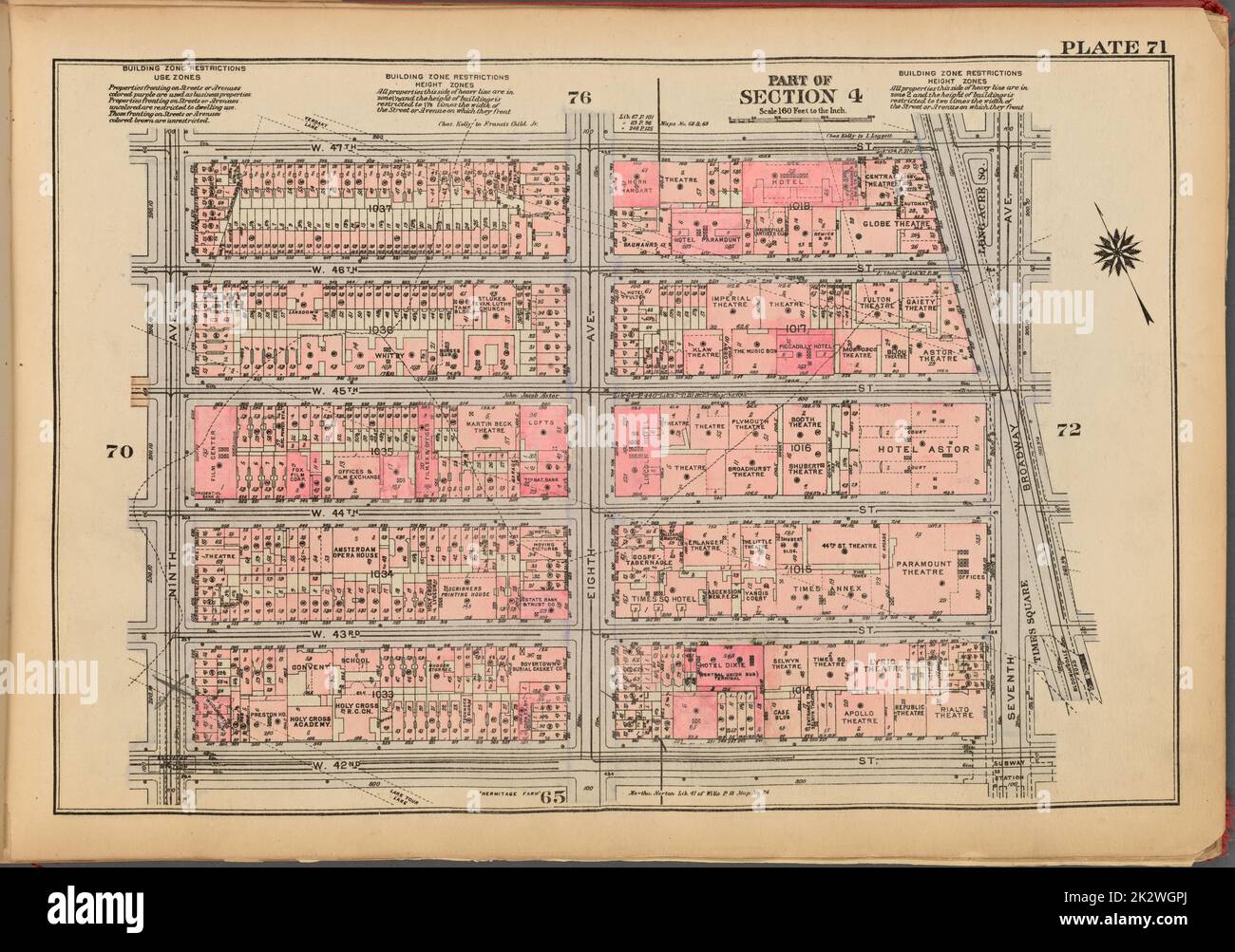 Cartographie, cartes. 1927. Lionel Pincus et Princess Firyal Map Division. Immobilier , New York (État) , New York, Manhattan (New York, New York) Plaque 71, partie de la section 4 : délimitée par la rue W. 47th, Broadway, Seventh Avenue, W. 42nd Street et Ninth Avenue Banque D'Images