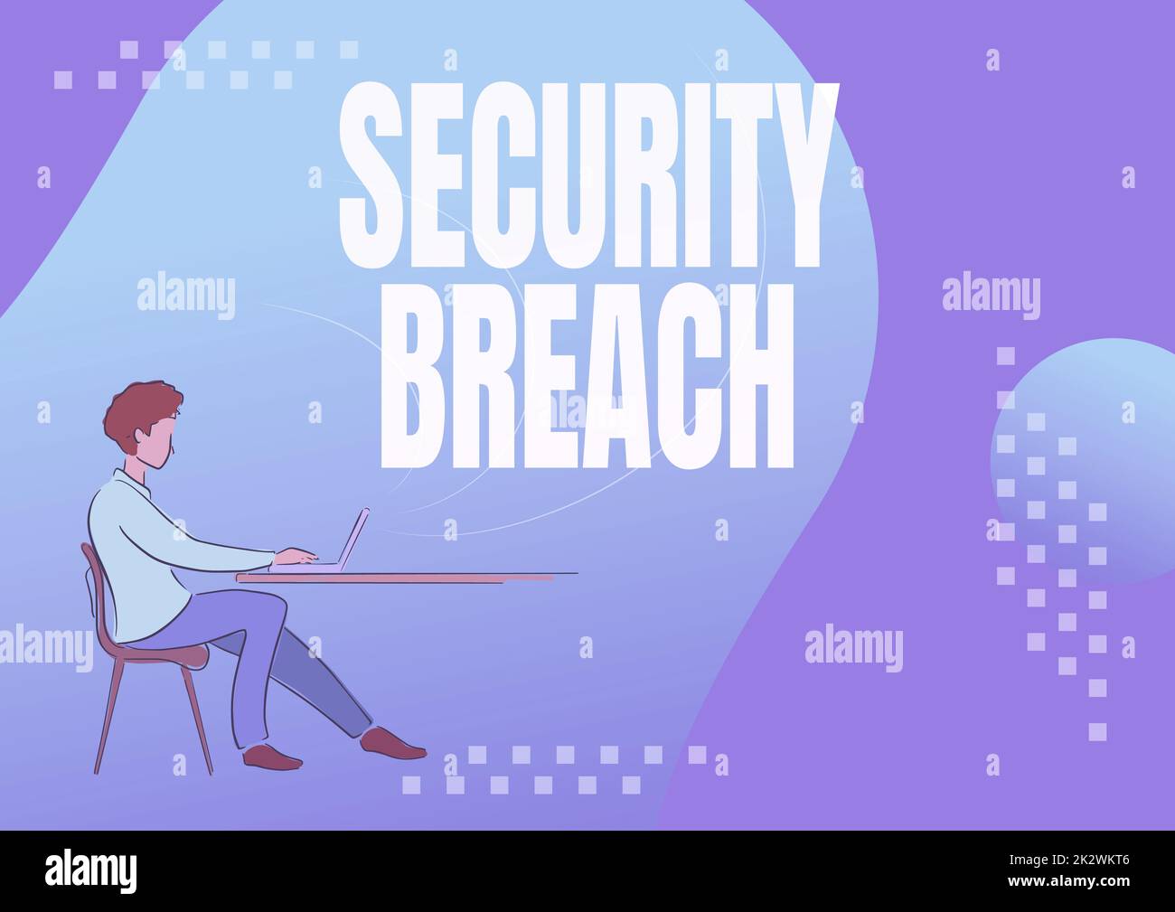 Texte indiquant la violation de la sécurité inspiration. Incident de vue d'ensemble de l'entreprise qui entraîne un accès non autorisé à la personne de données qui s'assoit à l'aide d'un ordinateur pour atteindre les objectifs. Banque D'Images