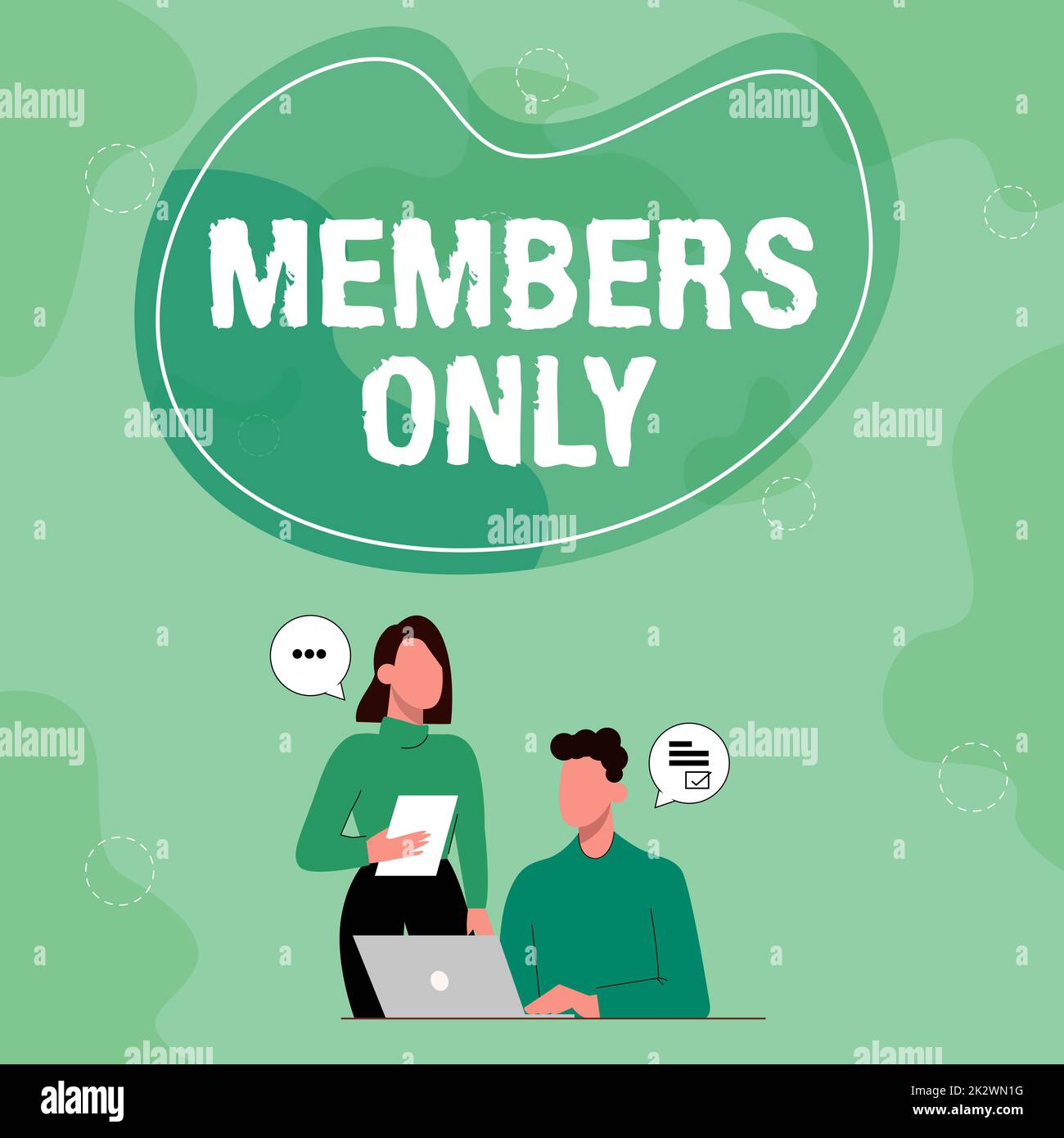 Affiche indiquant uniquement les membres. Photo conceptuelle limitée à une personne appartient à un groupe ou à une organisation partenaires partager de nouvelles idées pour améliorer les stratégies de travail. Banque D'Images