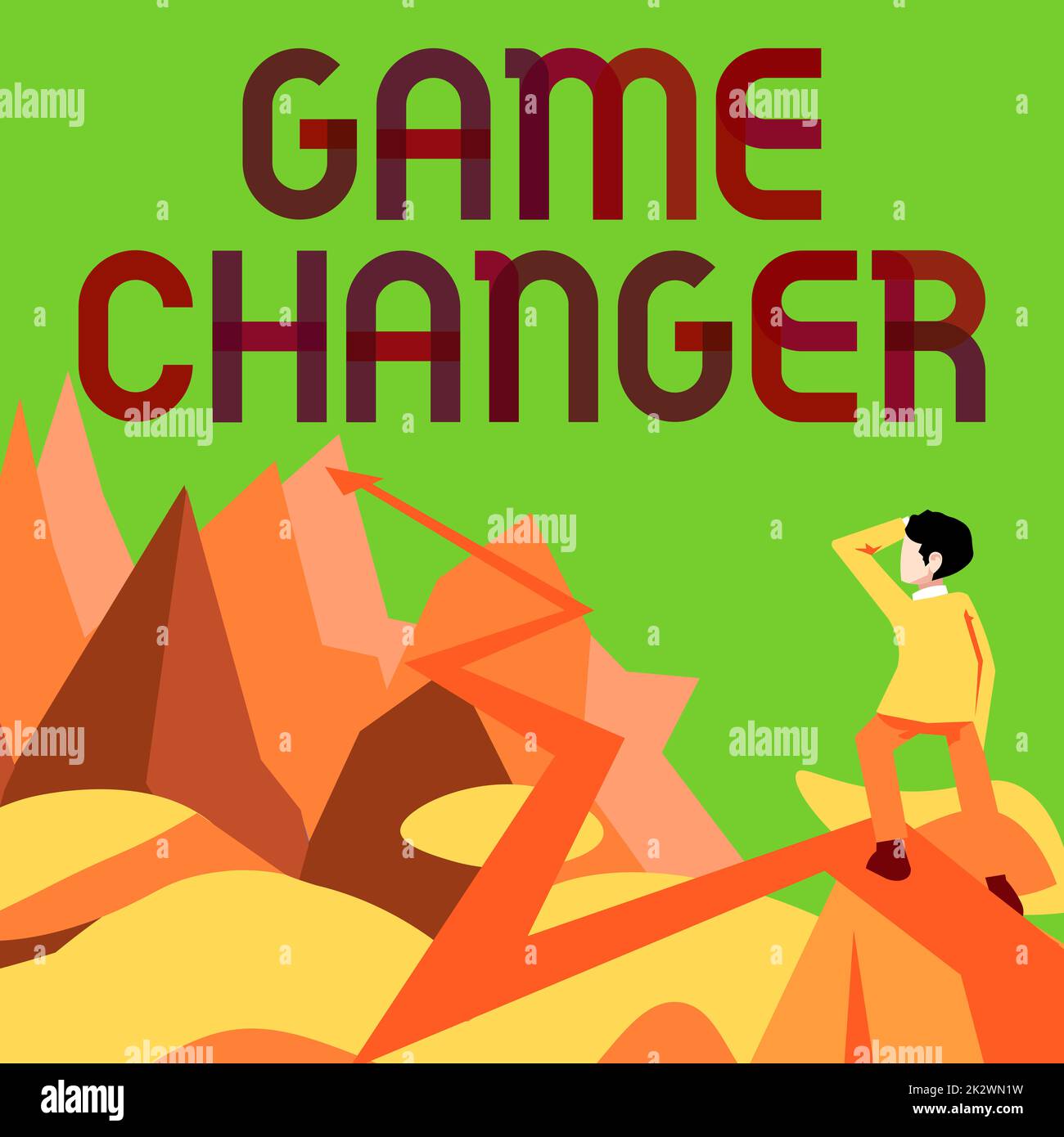 Texte montrant inspiration Game changer. Mot pour les données sportives Scorekeeper Gamestreams Live scores Team Admins Homme regardant l'horizon flèche pointant symbolisant le succès futur du projet. Banque D'Images