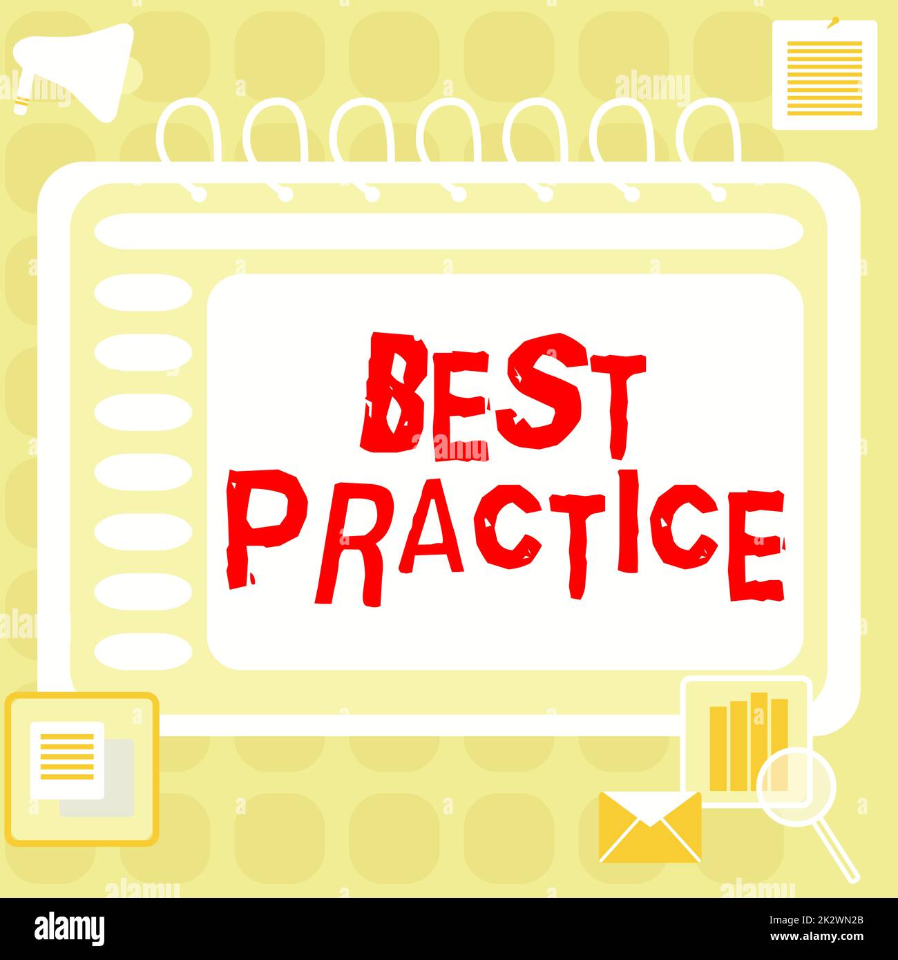 Inspiration montrant l'affiche meilleure pratique. Méthode d'approche commerciale directives systématiques Touchstone cadre éthique blanc spirale ouverte Notebook avec Une calculatrice et Un stylo sur la table. Banque D'Images