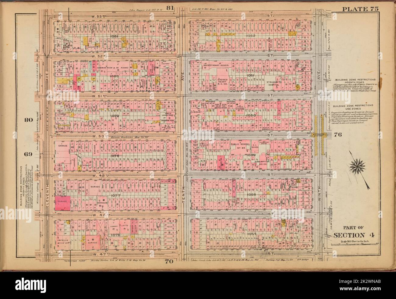 Cartographie, cartes. 1921 - 1923. Lionel Pincus et Princess Firyal Map Division. Immobilier , New York (État) , New York, Manhattan (New York, New York) Plaque 75 : délimitée par la rue W. 53rd, la neuvième avenue, la rue W. 47th et la onzième avenue Banque D'Images