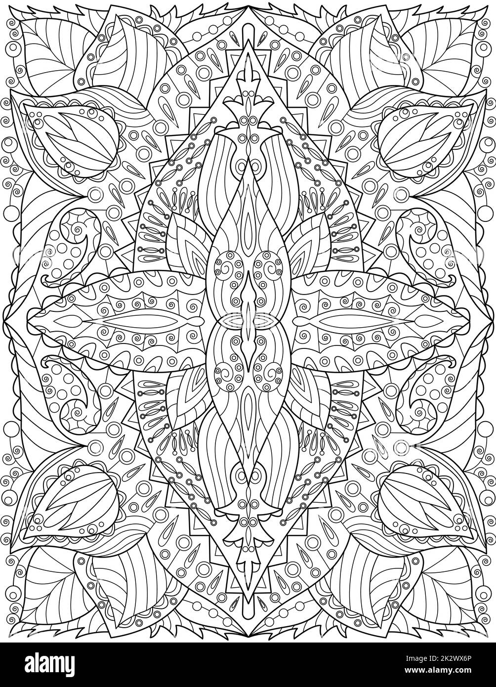 Un beau grand motif de fleurs dessin lentement croissant entouré de feuilles délicieusement. Jolie fleur ligne de plantes dessin linge progressivement avec de grands pétales magnifiquement. Banque D'Images