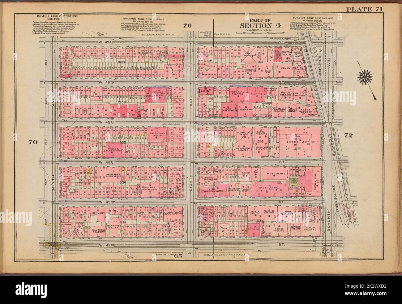 Cartographie, cartes. 1921 - 1923. Lionel Pincus et Princess Firyal Map Division. Immobilier , New York (État) , New York, Manhattan (New York, New York) Plaque 71 : délimitée par la rue W. 47th, Broadway, Seventh Avenue, la rue W. 42nd et la neuvième Avenue Banque D'Images