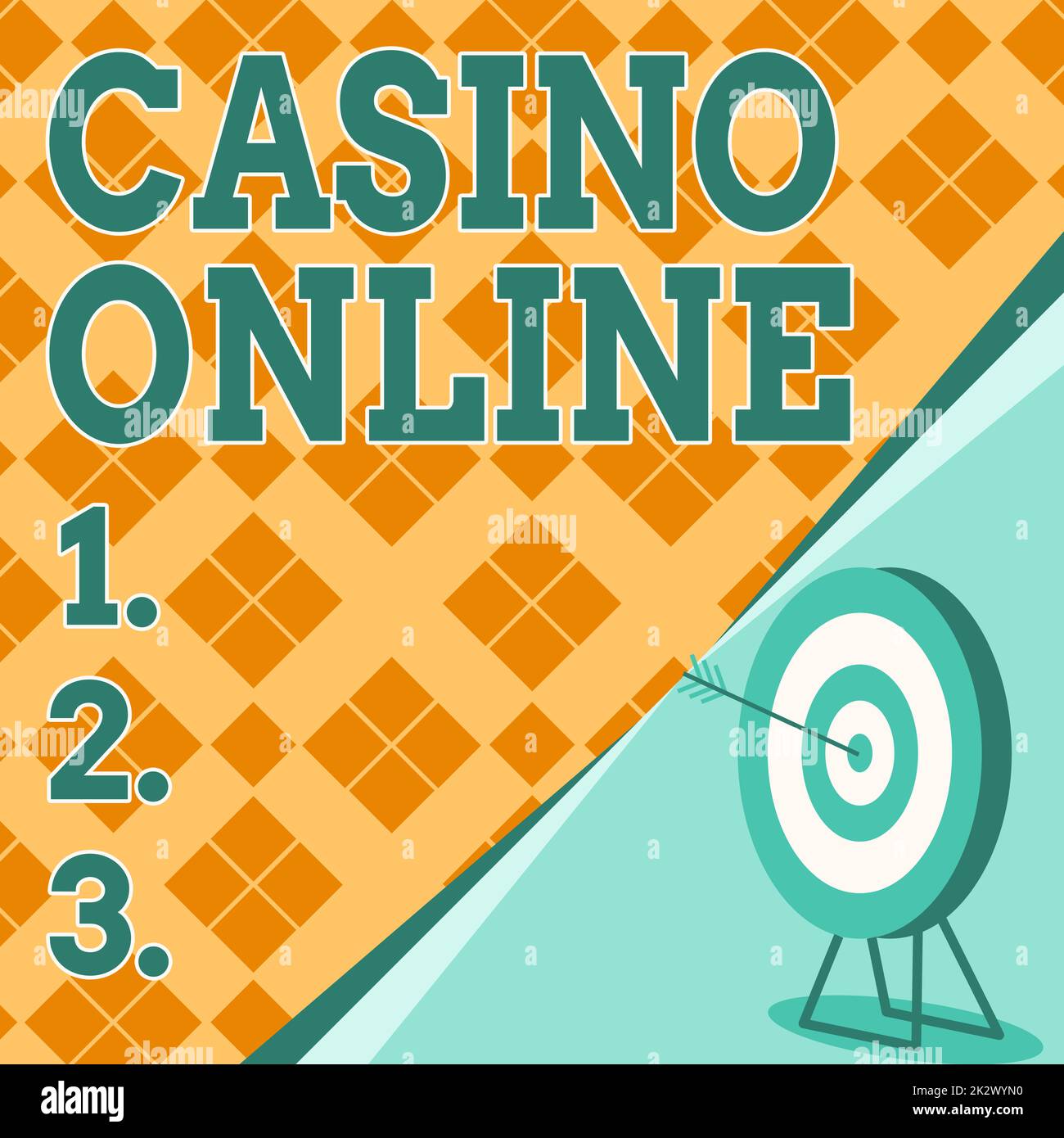 Légende de texte présentant Casino en ligne. Business Idea Computer Poker Game Gamble Royal Bet Lotto High Stakes Target avec Bullseye représentant le projet terminé avec succès. Banque D'Images