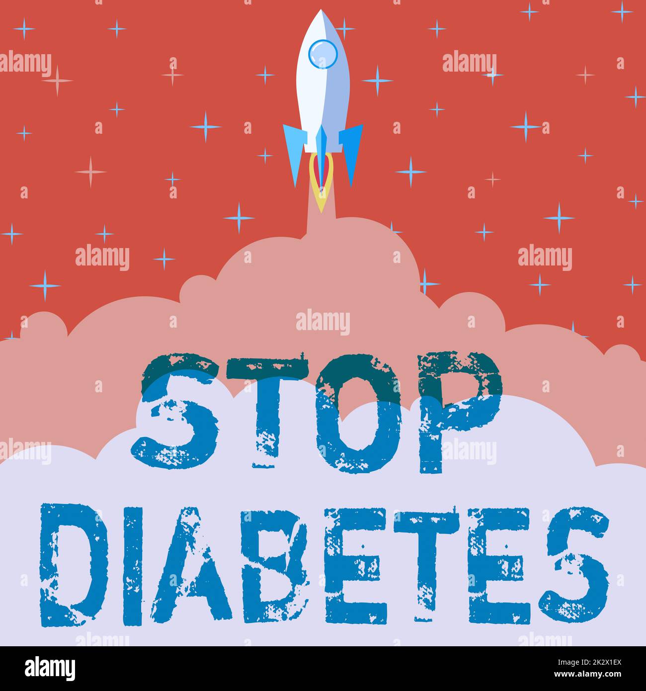 Inspiration montrant le signe Stop Diabetes. Mot pour le taux de sucre dans le sang est plus élevé que la normale injecter insuline lance rapide de lance de bateau de fusée jusqu'à l'espace extérieur. Banque D'Images