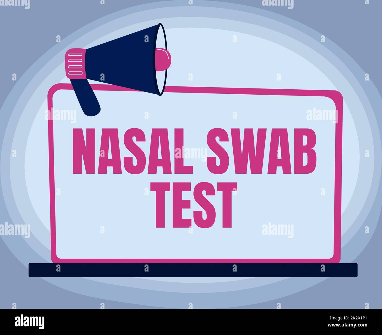 Signe écrit à la main Nasal Swab Test. Idée d'affaires diagnostic d'une infection des voies respiratoires supérieures par sécrétion nasale Illustration du mégaphone sur moniteur vierge faire des annonces. Banque D'Images