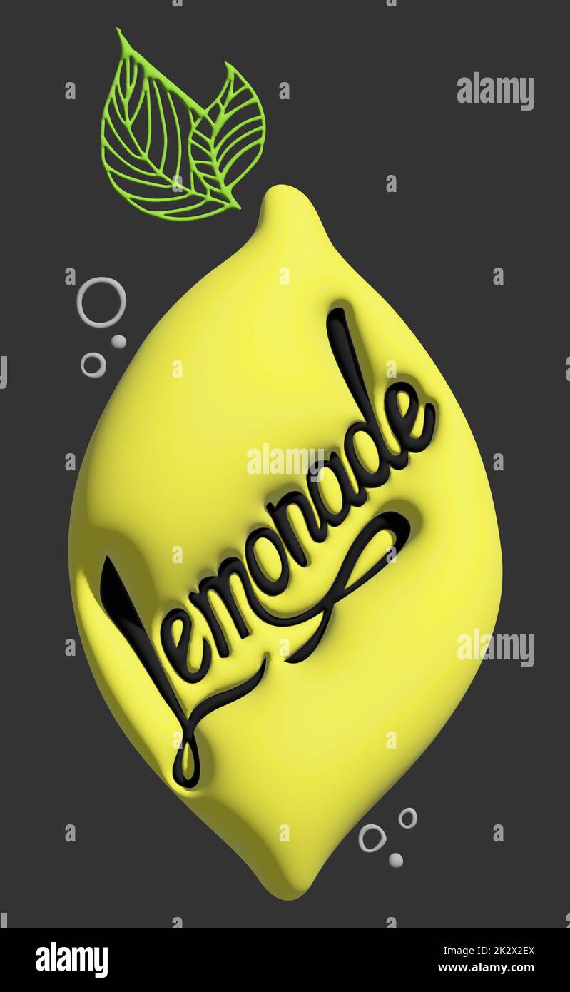 Texte LIMONADE stylisé comme un citron mûr. Design élégant pour une marque, une étiquette ou une publicité Banque D'Images