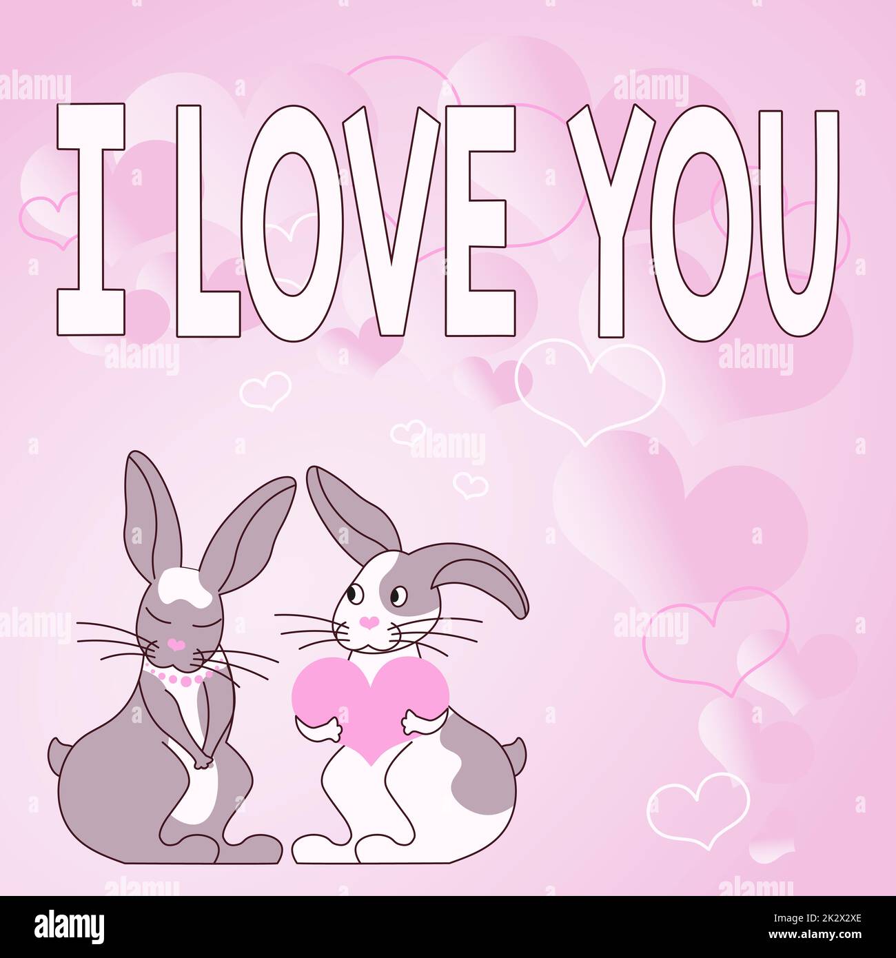 Affiche Je t'aime. Vitrine d'affaires exprimant l'amour entre les couples sur les lapins de la Saint-Valentin avec des cadeaux en forme de coeur démontrez les amoureux passionnés avec des cadeaux Banque D'Images