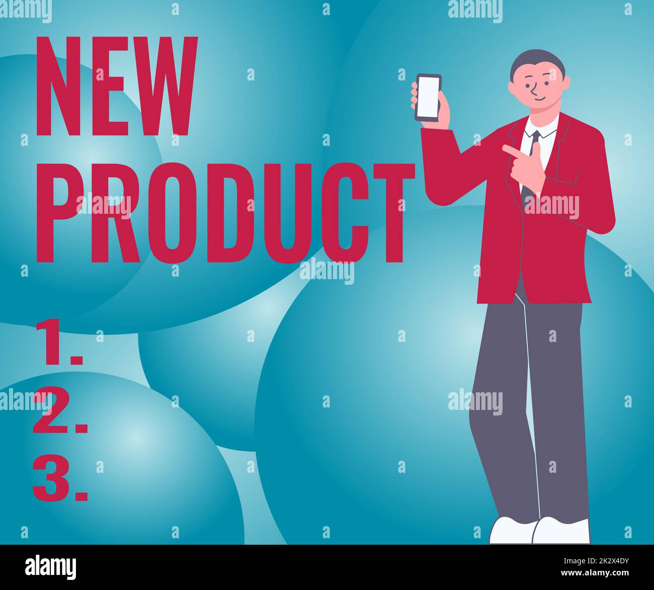 Affiche textuelle montrant le nouveau produit. Produits et services de photo conceptuels qui diffèrent dans leurs caractéristiques Homme tenant écran de téléphone mobile montrant la technologie futuriste. Banque D'Images