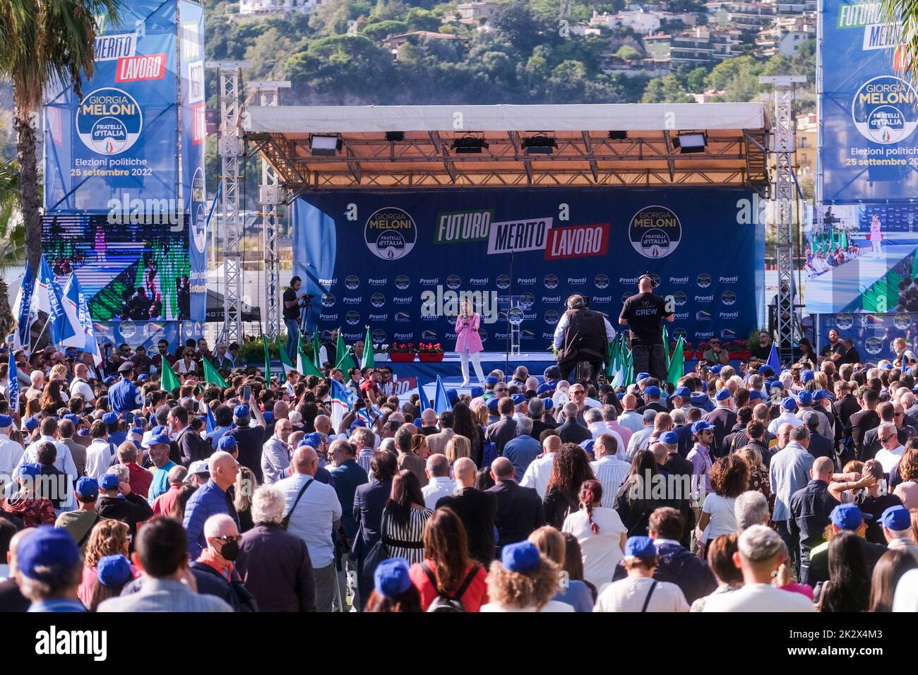 Giorgia Meloni leader Fratelli D Italia à la fin de la campagne rallye vers le vote du 25 septembre Banque D'Images