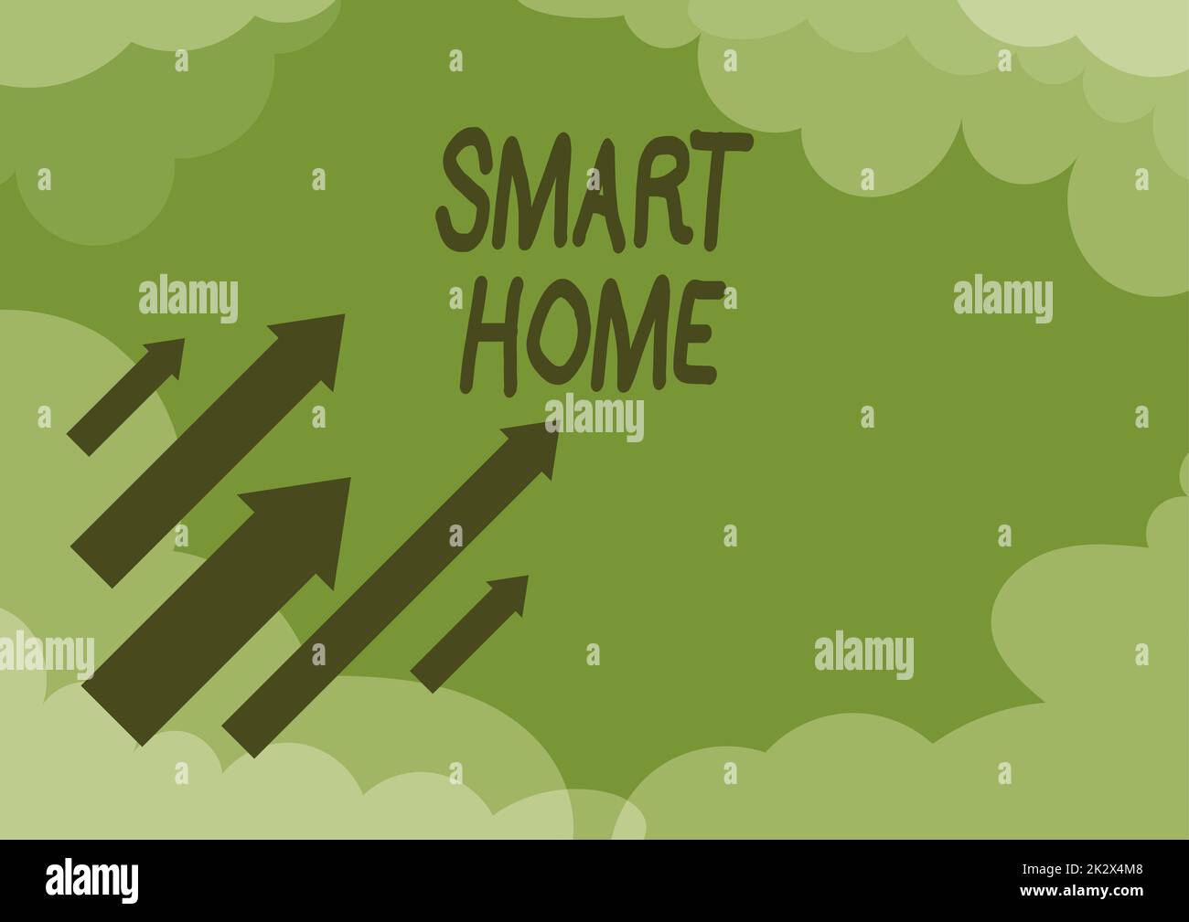 Légende de texte présentant Smart Home. Business idée système d'automatisation contrôle éclairage climatisation systèmes de divertissement flèches se déplaçant rapidement vers le ciel entouré de nuages atteignant des objectifs Banque D'Images