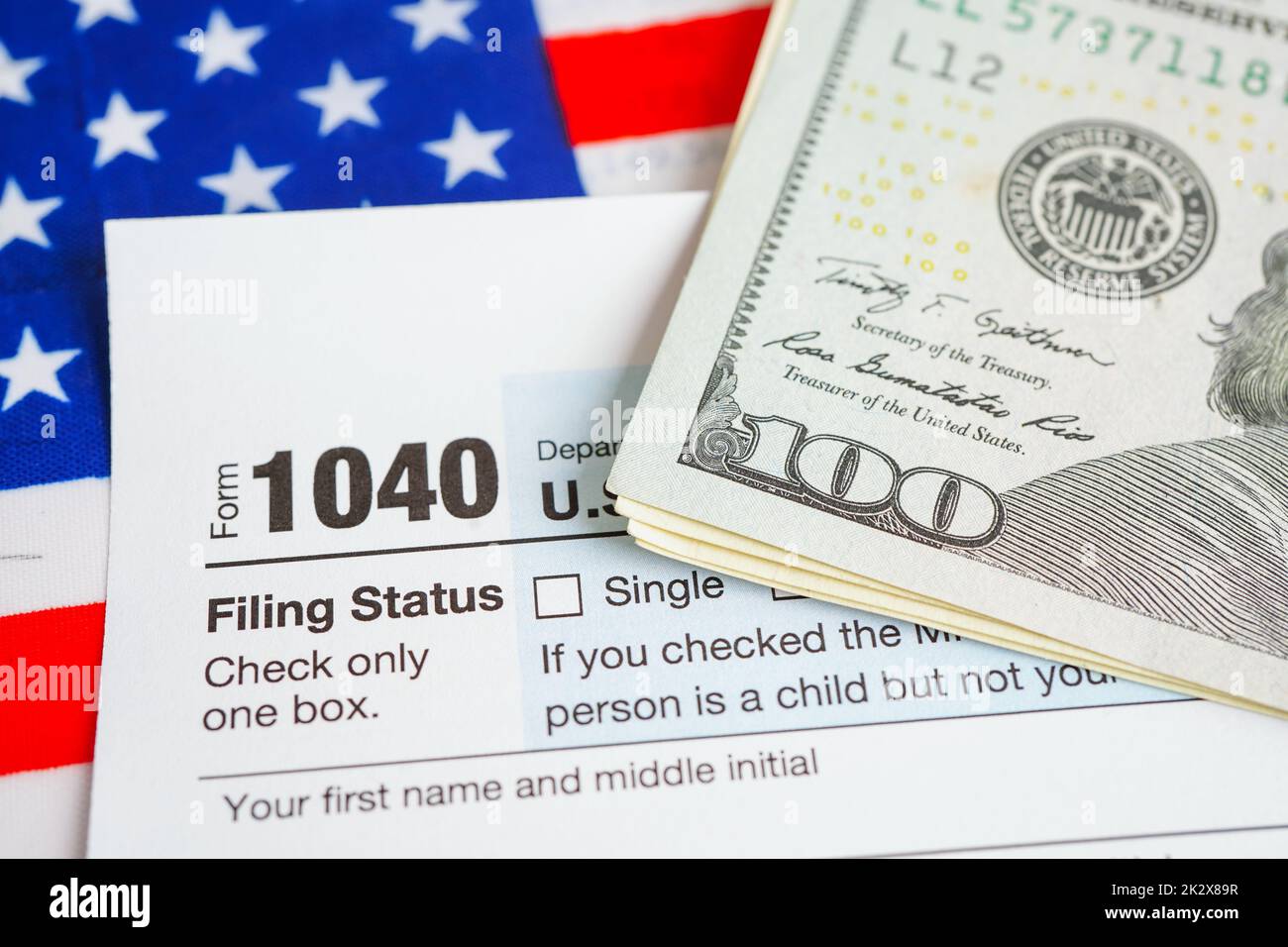Formulaire fiscal 1040 Déclaration de revenus des particuliers des États-Unis, concept de financement des entreprises. Banque D'Images