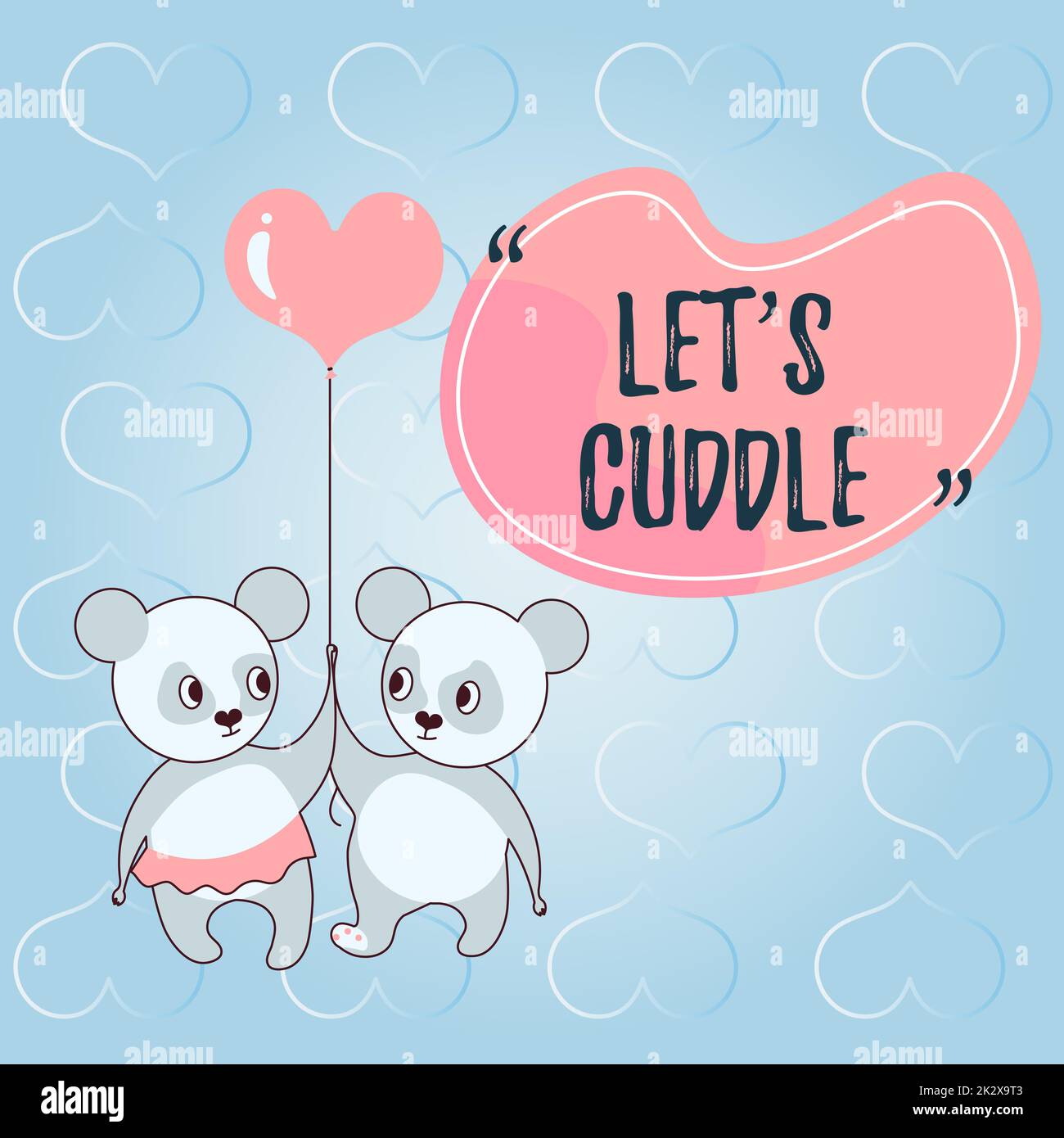 L'affichage conceptuel PERMET DE SE CÂLINER. Mot écrit sur exprimer l'amour entre deux ours tenant le ballon de coeur représentent couple passionné avec des buts d'amour. Banque D'Images