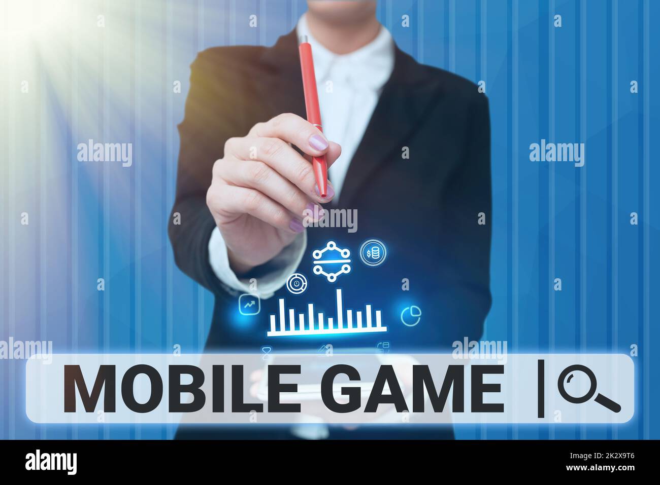 Signature manuscrite Mobile Game. Concept d'entreprise ce sont des programmes divertissants faits pour fonctionner sur un appareil intelligent Lady écran de téléphone mobile montrant la technologie futuriste Banque D'Images