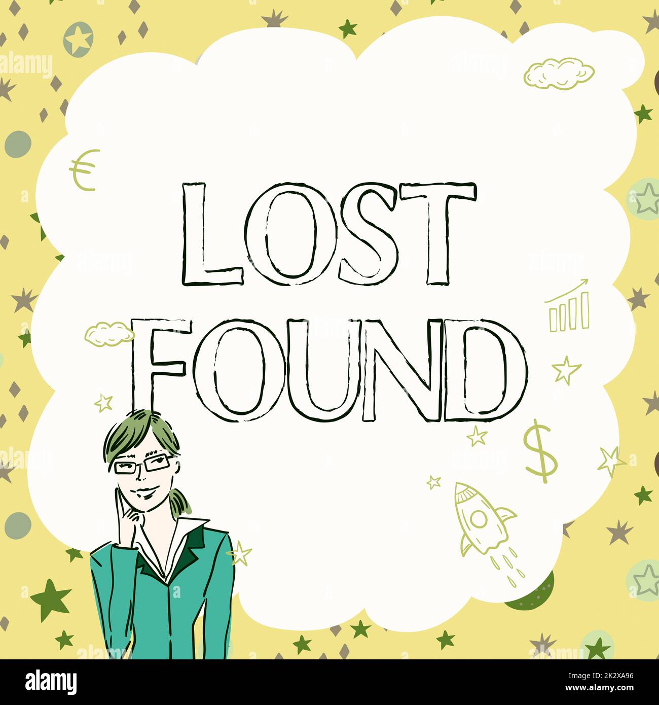 Symbole texte indiquant Lost Found. Idées d'affaires des choses qui sont laissées derrière et peuvent récupérer au propriétaire Illustration de la pensée de Dame profondément seule pour de nouvelles idées tactiques étonnantes. Banque D'Images