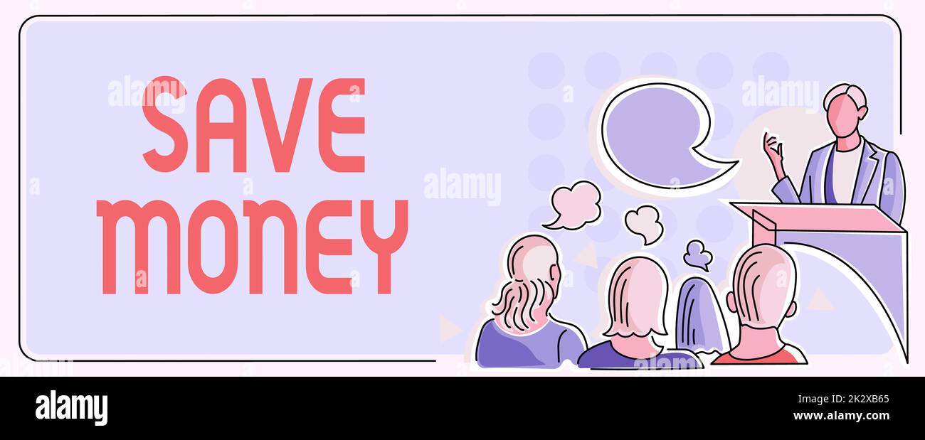 Affiche Save Money. Approche d'affaires stockez une partie de votre argent chaque mois pour les utiliser plus tard personne tenant la présentation montrant les stratégies de projet les plus récentes. Banque D'Images