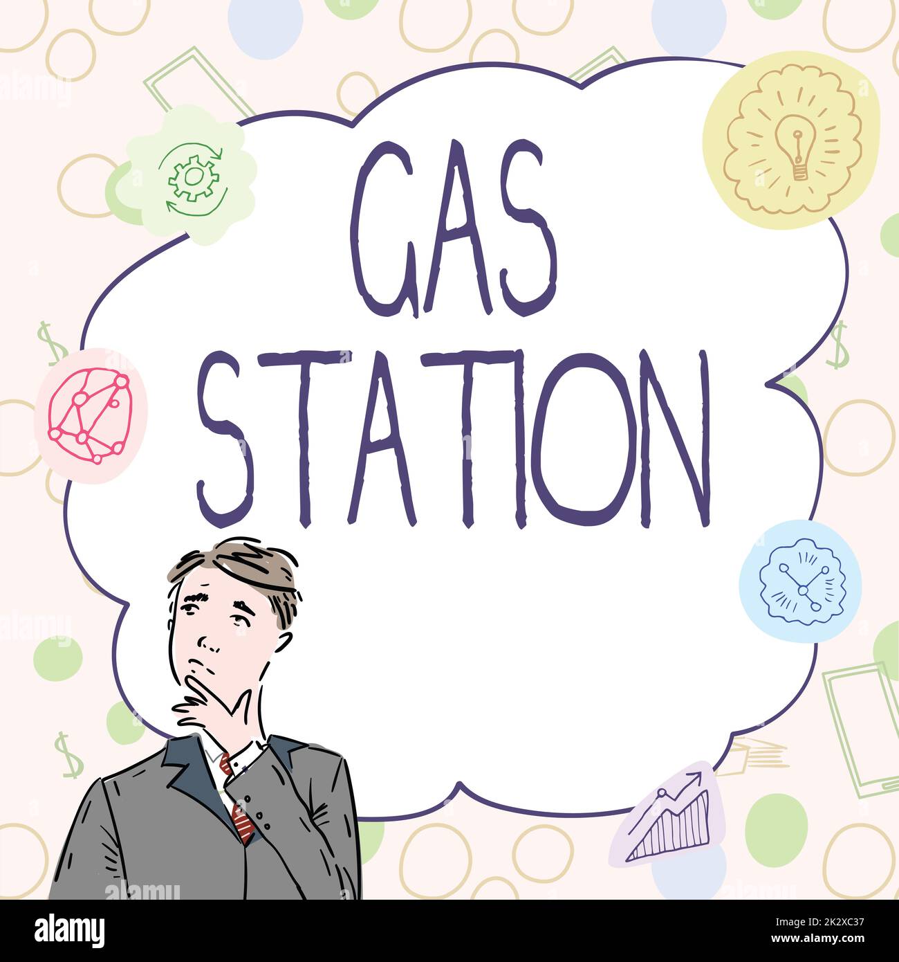 Légende conceptuelle station-service. Aperçu de l'activité pour l'entretien des véhicules automobiles, en particulier avec l'essence et l'huile homme d'affaires idées novatrices de leadership vers un avenir stable. Banque D'Images