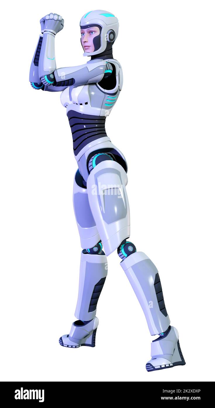 Le Rendu 3D Robot femelle on White Banque D'Images