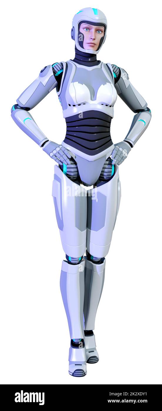 Le Rendu 3D Robot femelle on White Banque D'Images