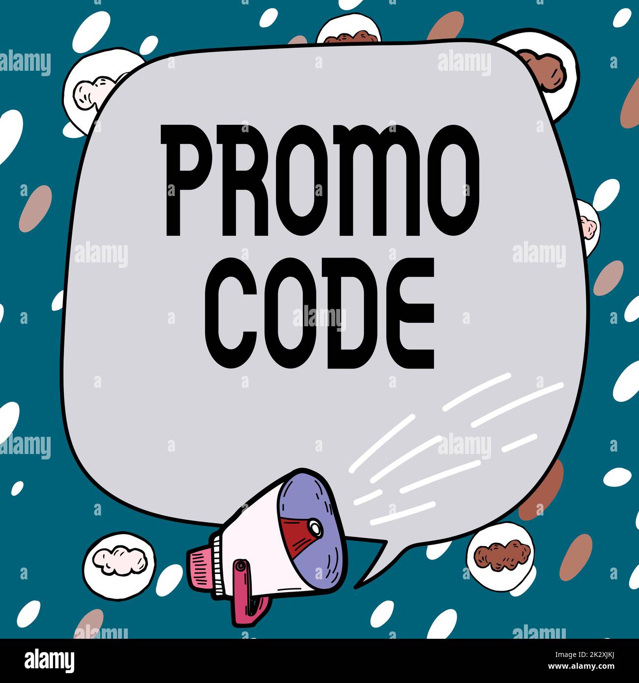 Code promotionnel de l'affiche manuscrite. Les numéros numériques conceptuels de photos vous donnent une bonne remise sur certains produits cadre recouvert de symboles vocaux affiche des annonces de haut-parleur. Banque D'Images