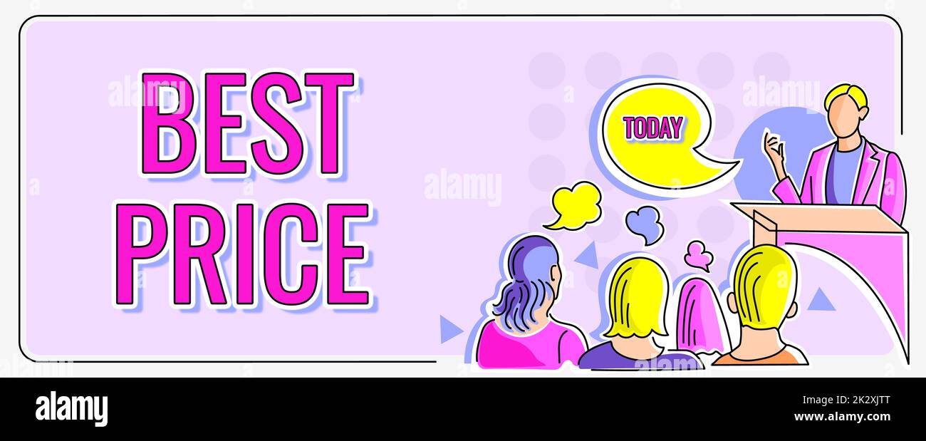 Texte montrant inspiration Best Price. Concept Internet l'acheteur ou le vendeur peut obtenir quelque chose pour un produit vendu ou acheter la personne tenant la présentation montrant les stratégies de projet les plus récentes. Banque D'Images