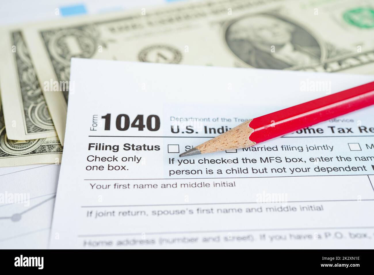 Formulaire fiscal 1040 Déclaration de revenus des particuliers des États-Unis, concept de financement des entreprises. Banque D'Images