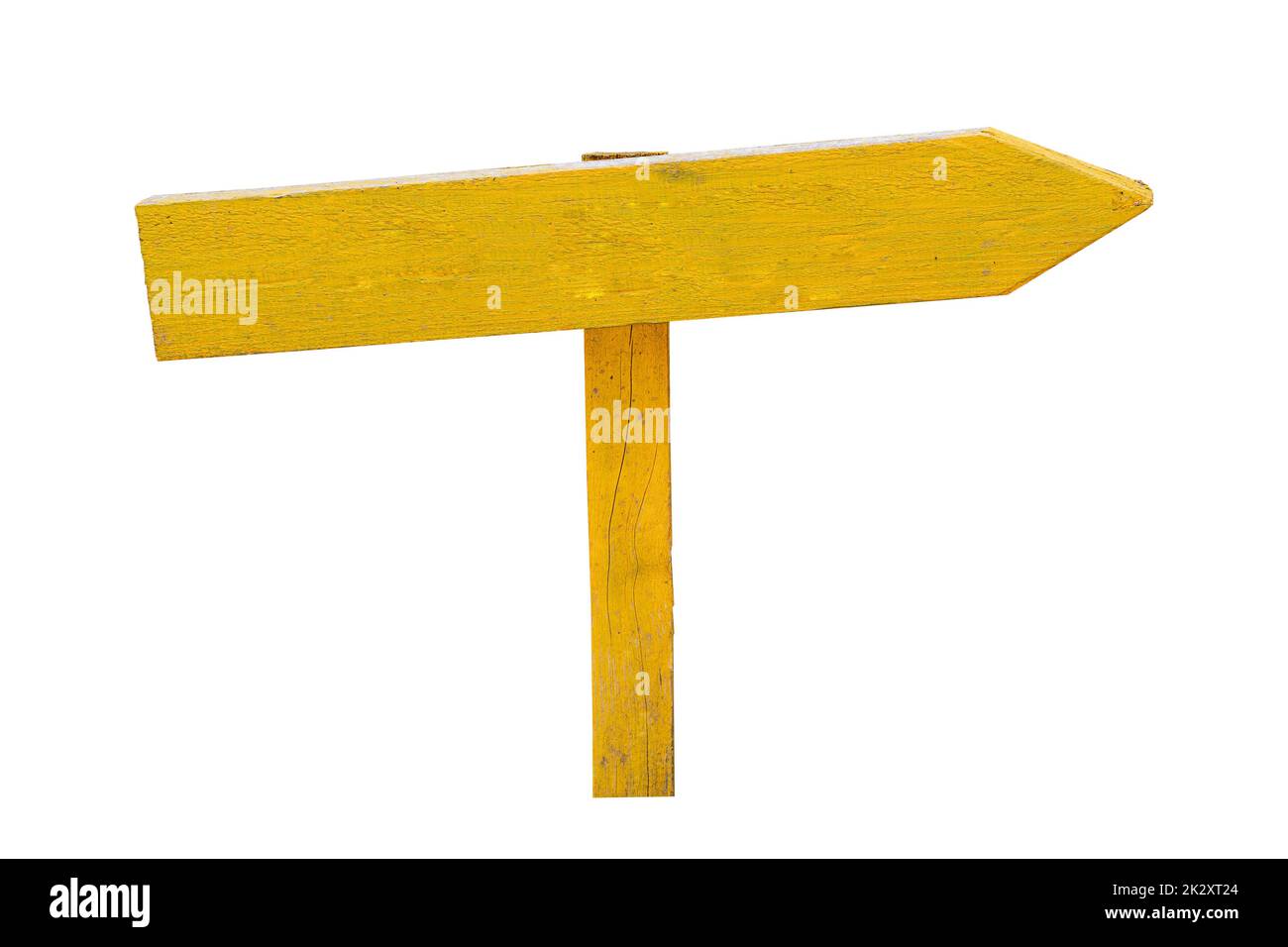 panneau de direction de flèche jaune en bois isolé sur blanc Banque D'Images