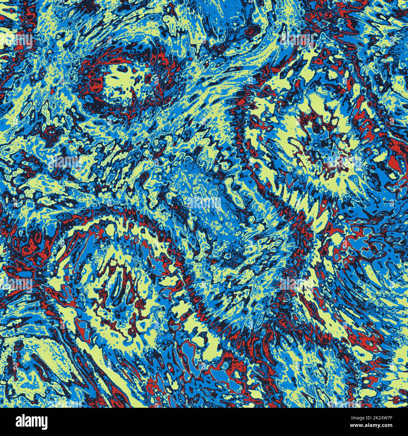 psychédélique distorsion des vagues d'eau style de teinture de cravate bleu rouge et jaune résumé illustration de fond Banque D'Images