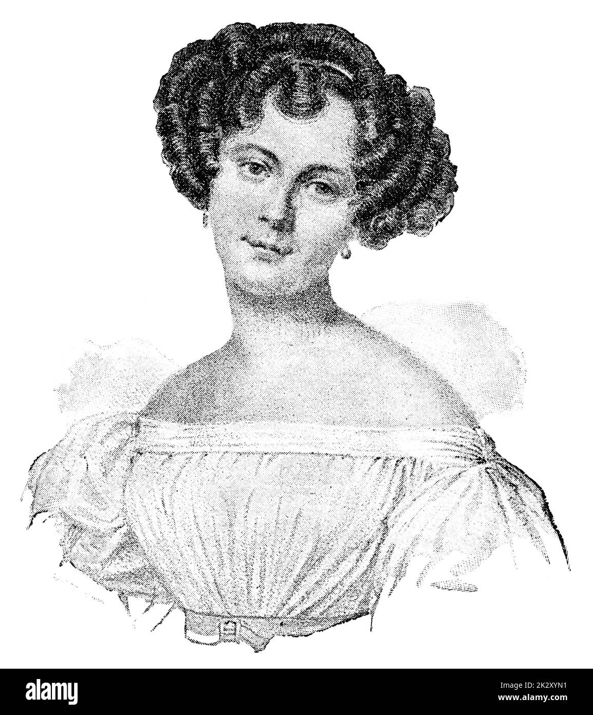 Portrait d'Auguste Crelinger - une actrice allemande. Illustration du 19e siècle. Arrière-plan blanc. Banque D'Images