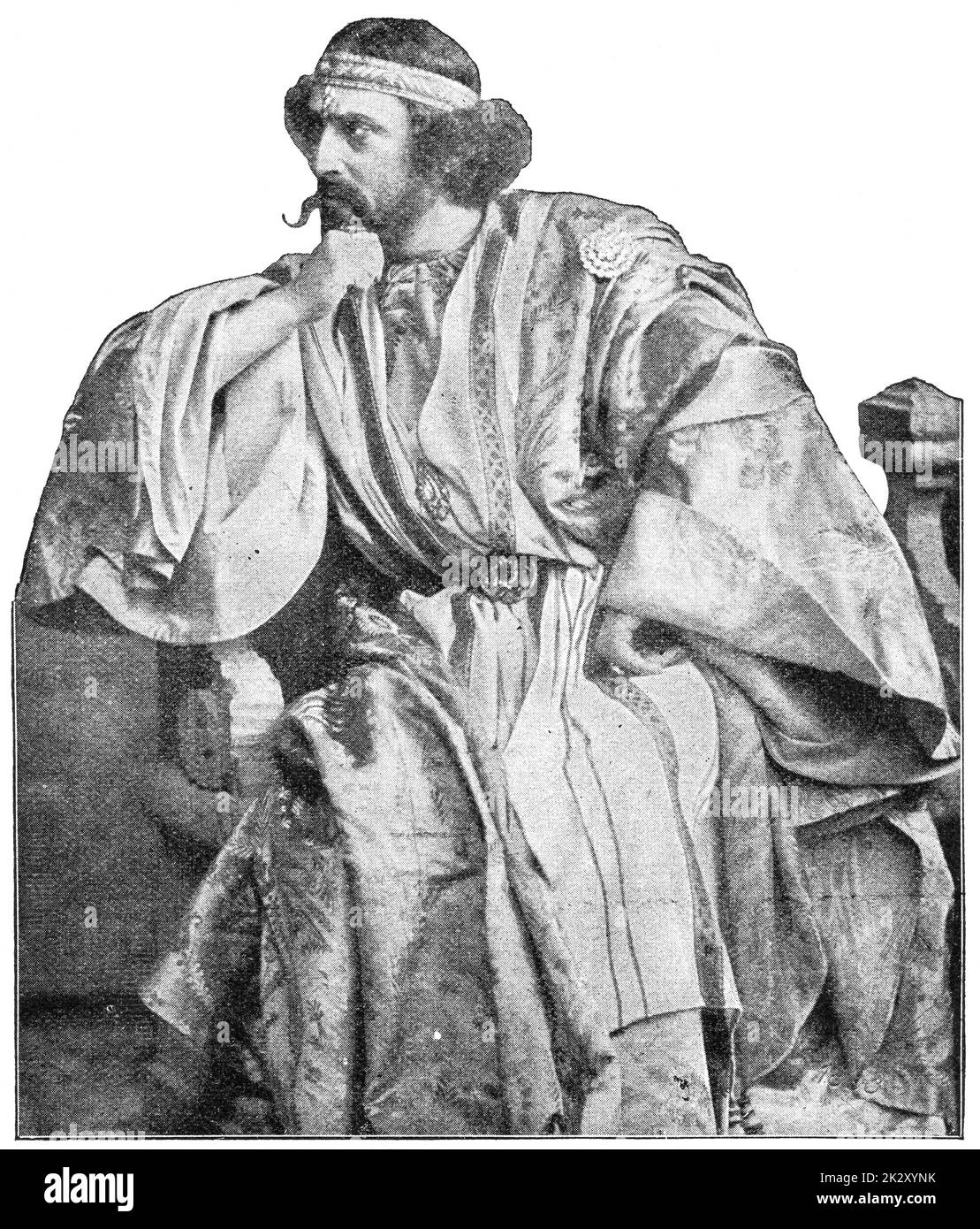 Portrait de l'acteur allemand Emanuel Reicher comme Johannes dans la tragédie de Hermann Sudermann. Illustration du 19e siècle. Arrière-plan blanc. Banque D'Images