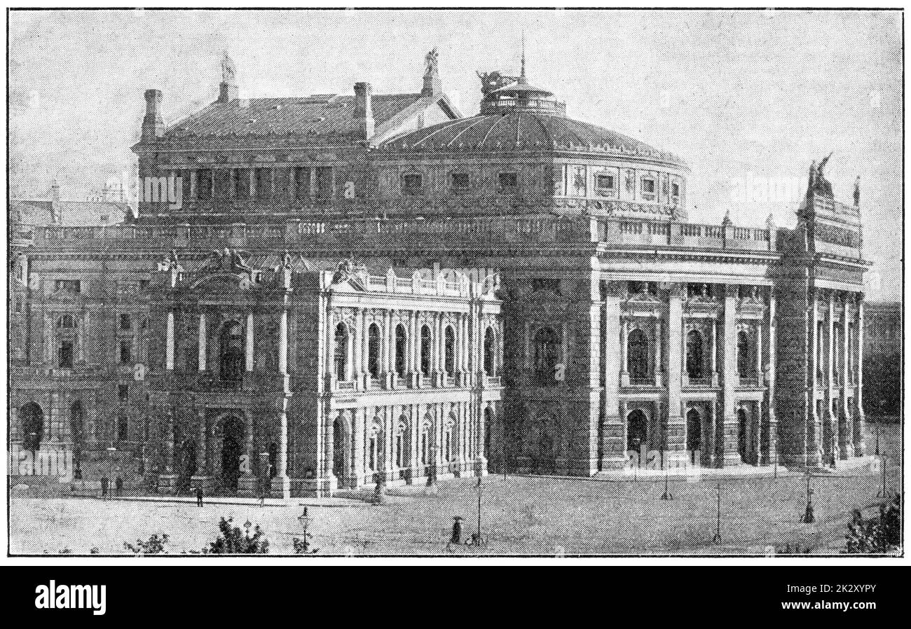 Le Burgtheater (après 1888) à Vienne, Autriche. Illustration du 19e siècle. Arrière-plan blanc. Banque D'Images