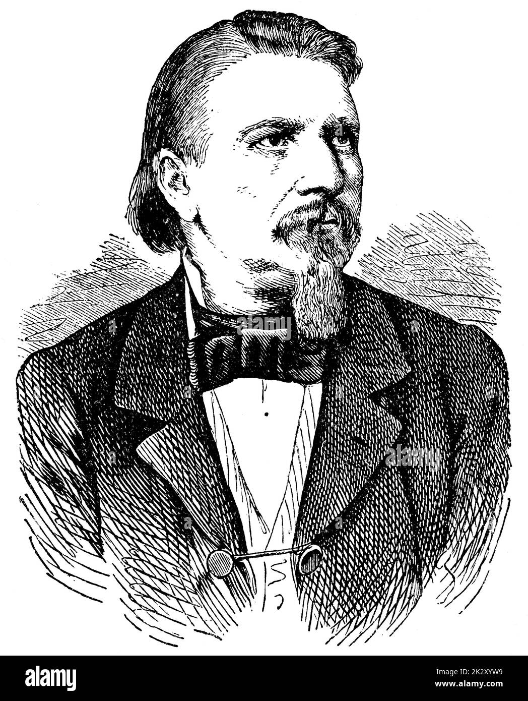 Portrait de Karl Gutzkow - un écrivain allemand remarquable dans le mouvement de la jeune Allemagne du milieu du XIXe siècle. Illustration du 19e siècle. Arrière-plan blanc. Banque D'Images