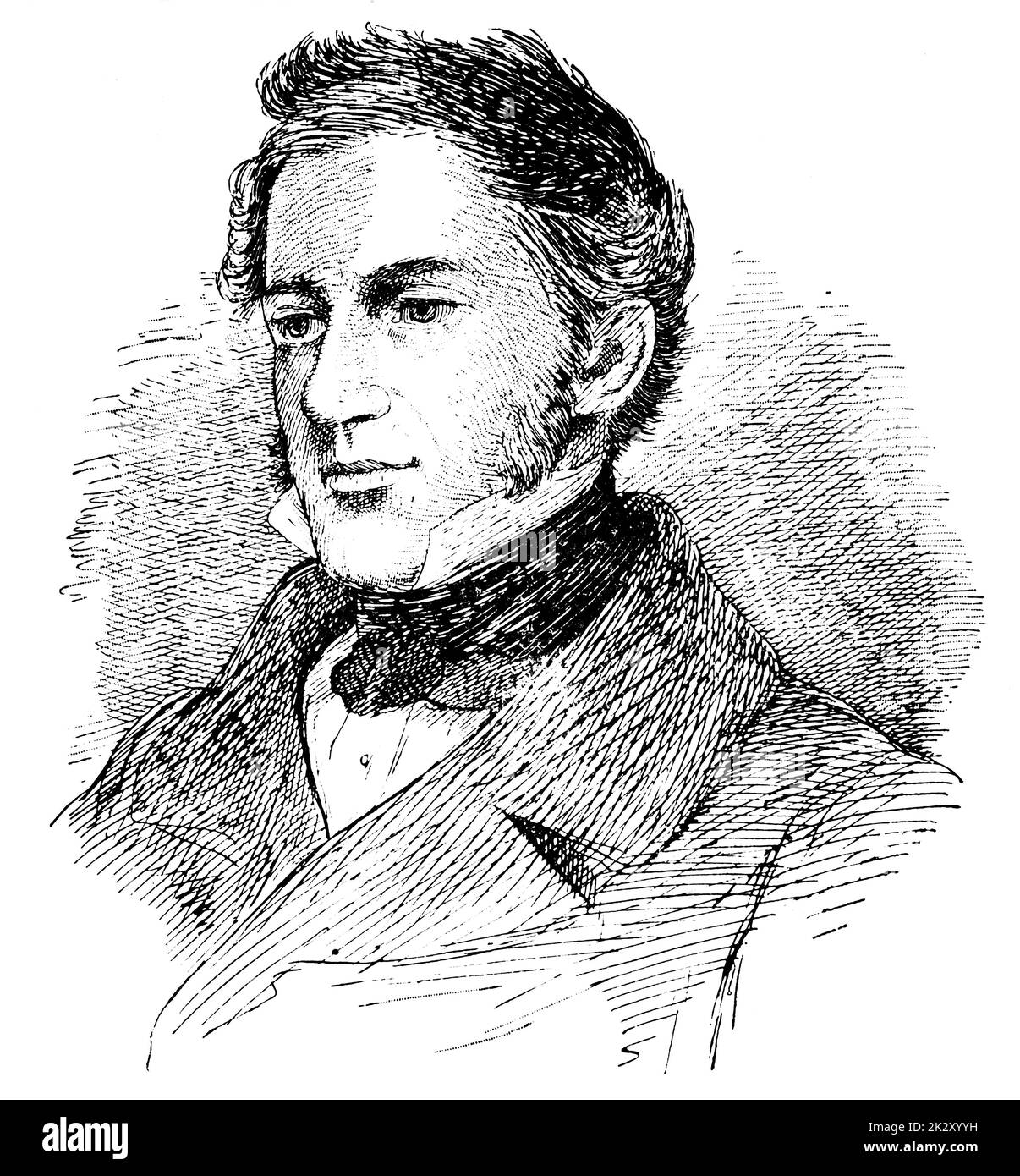 Portrait de Franz Seraphicus Grillparzer - un écrivain autrichien considéré comme le plus grand dramaturge autrichien du XIXe siècle. Illustration du 19e siècle. Arrière-plan blanc. Banque D'Images