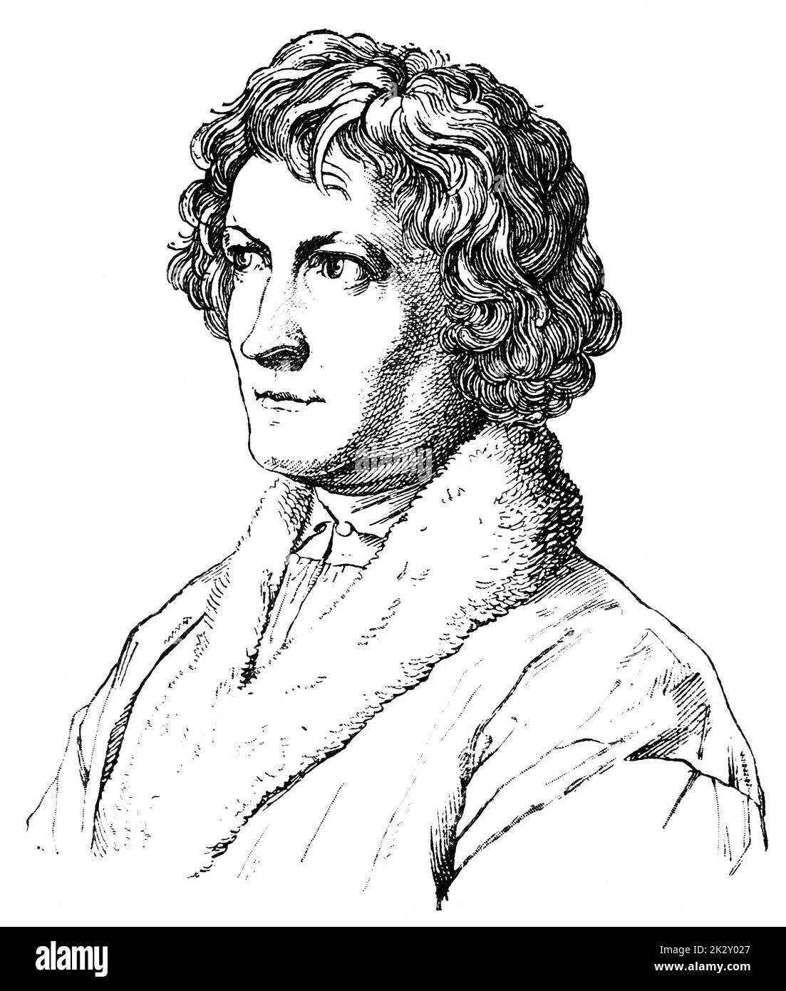 Portrait de Bertel Thorvaldsen - sculpteur danois et médaillé de renommée internationale qui a passé la plus grande partie de sa vie en Italie. Illustration du 19e siècle. Arrière-plan blanc. Banque D'Images